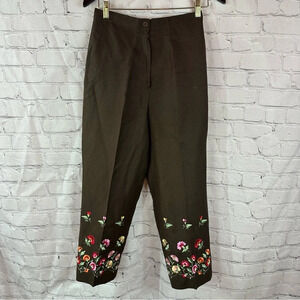 vintage larry levine sport pants sz 8 linen blend floral embroidery cottagecore